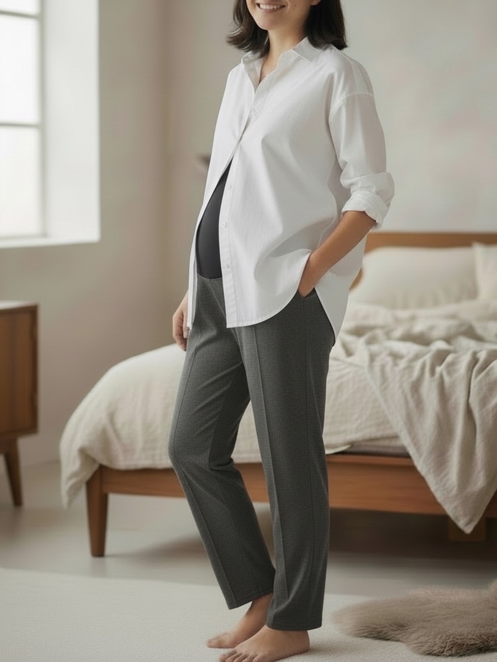 Old Navy Stevie Full Panel Maternity Straight Leg Pants Dark Heather Gray Sz M